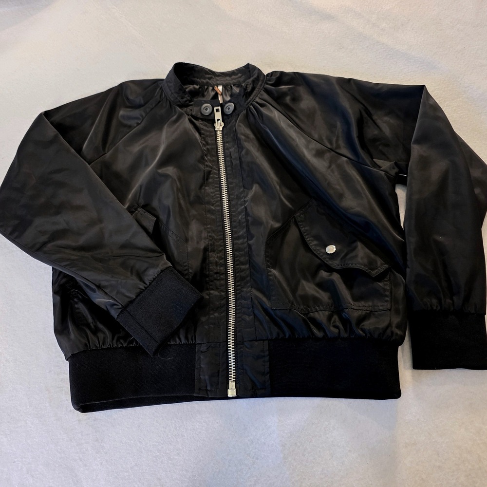 Free People Womens Black Satin Bomber Jacket Full Zip Utility S P